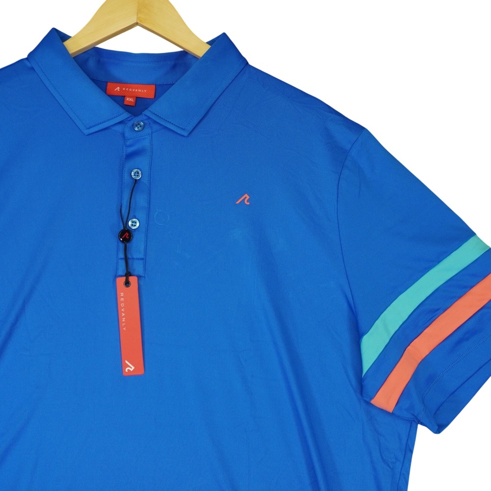NEW Redvanly Polo Shirt Men XXL Blue Short Sleeve Striped Golf Performance